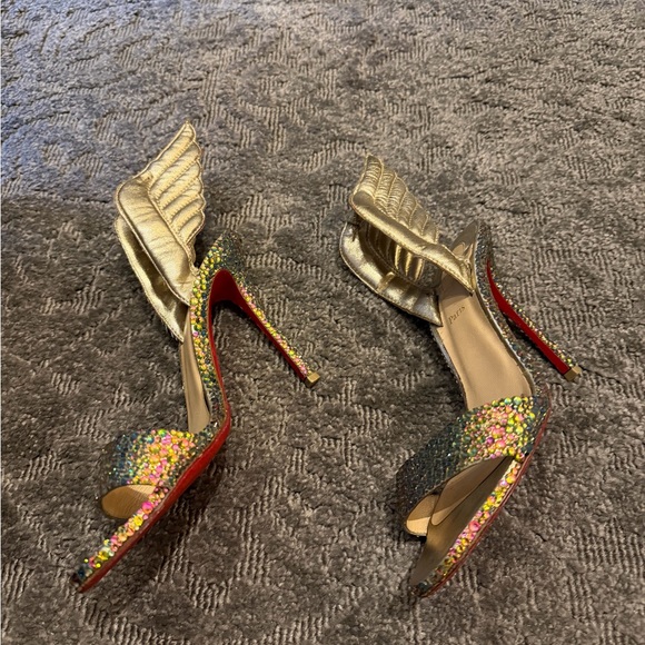 Christian Louboutin Gold and Crystal Winged Heels - Picture 6 of 8